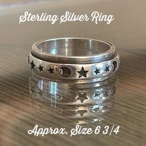 Sterling Silver 925 Spinner Ring with Moon & Stars Size 6.75 approx